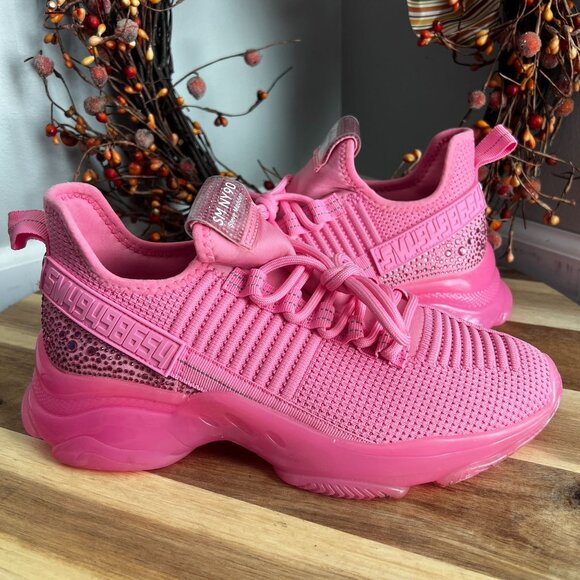 Steve Madden MAXIMA SM NY 90 Lace Up Jeweled Sneaker Sz 10 Barbie Pink - Picture 1 of 12